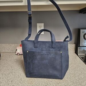 Portland Leather Navy Crossbody Tote with Top Handles
